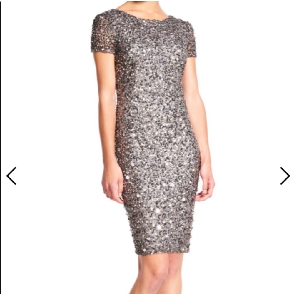 Adrianna Papell sequin dress grey silver low scoop back 2